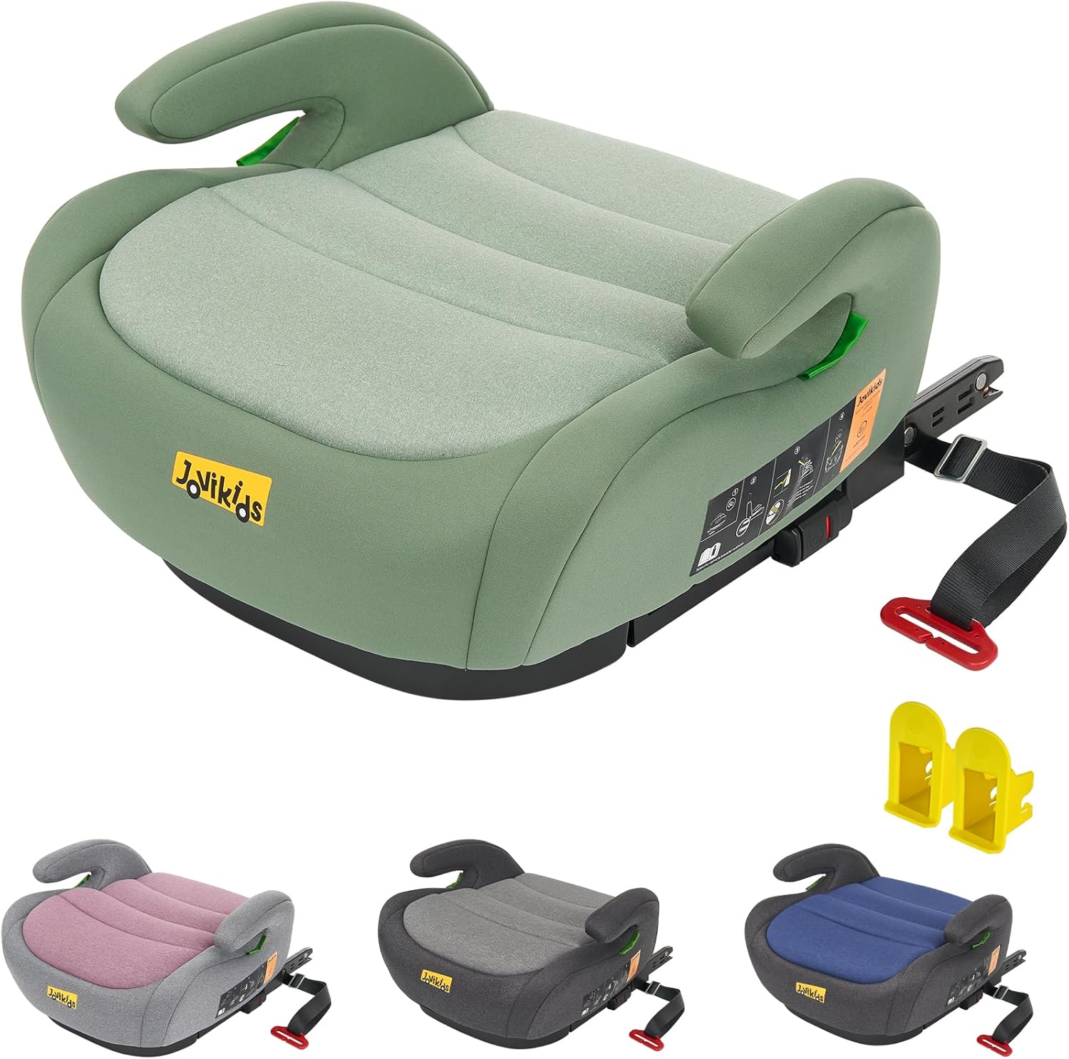 Jovikids I-Size Booster Seat for Car with ISOFIX, 125-150cm (Group 2/3, 6-12 Years), Portable Car Seats for Kids, Convenient for Everyday Use, Great for Travel, ECE R129 (Soft Green)