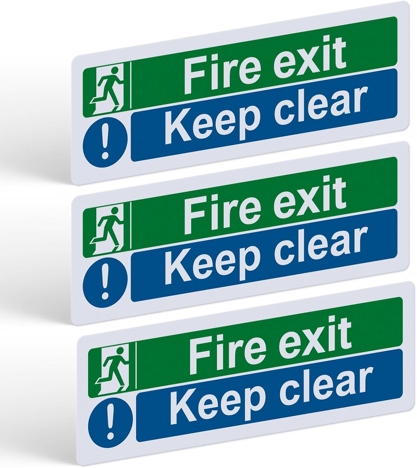 3 Pack Fire Exit Keep Clear Sign 300mm x 100mm, Self-Adhesive Vinyl Safety Sticker for Doors and Walls, Waterproof UV Resistant, Indoor Outdoor Use, Easy to Apply