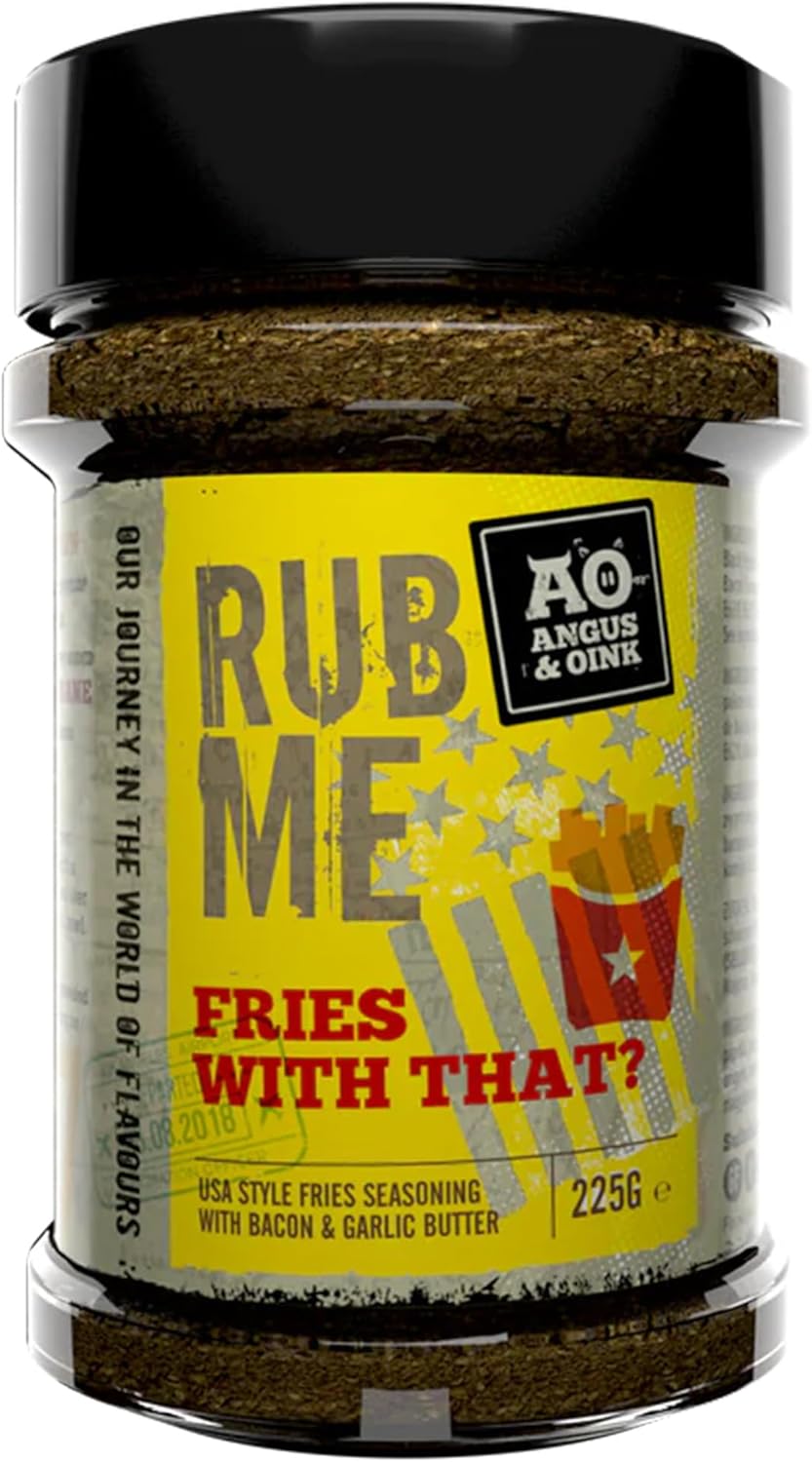 Angus & Oink | Fries With That? Seasoning | Savoury Garlic Butter & Bacon Flavours | Perfect for Fries, Wedges, Nachos, and More | Your Ultimate Snack Seasoning | 225g