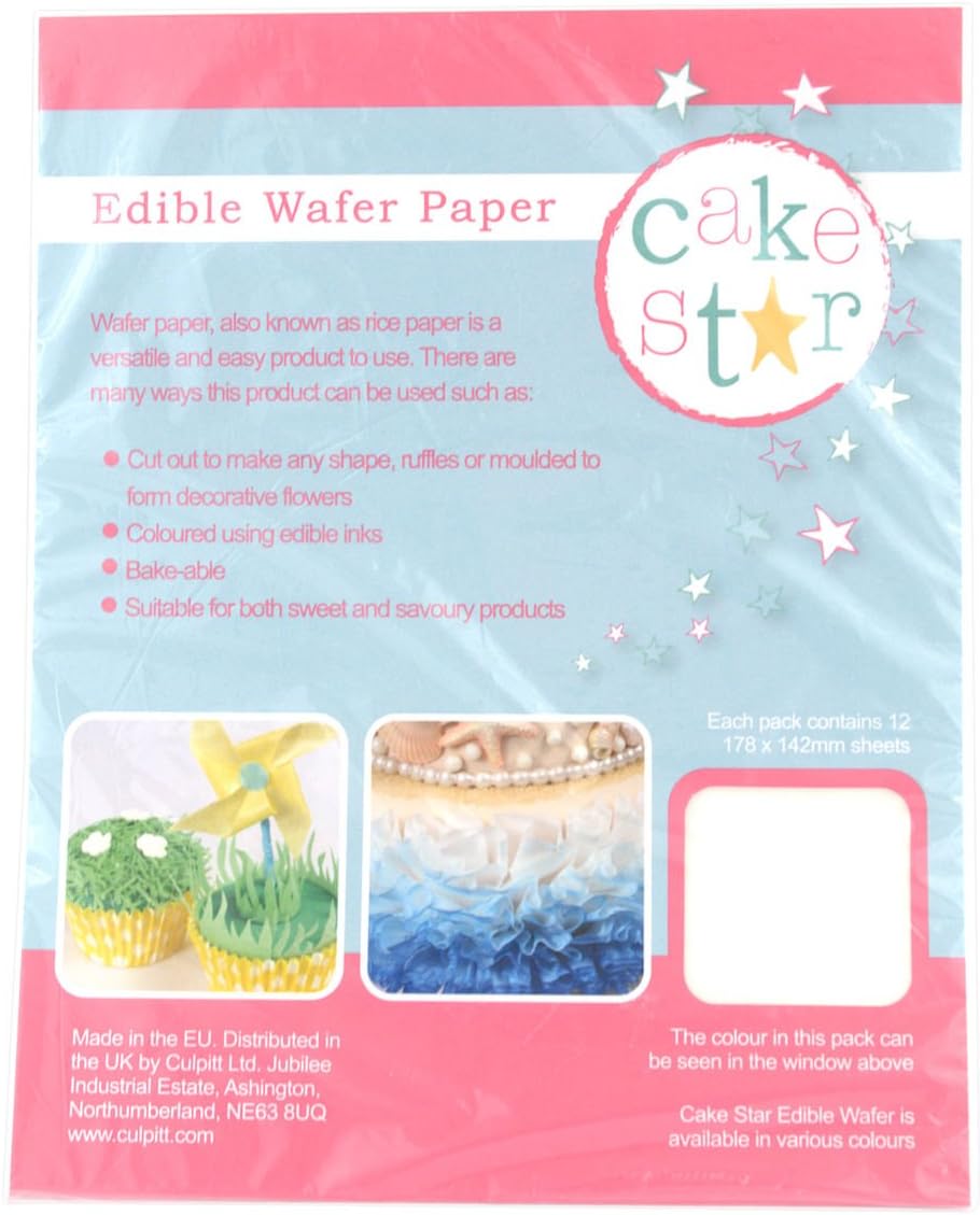 Cake Star White Wafer Paper, 178 x 142mm, 12 Sheets, Rice Paper For Baking and Cake Decorating