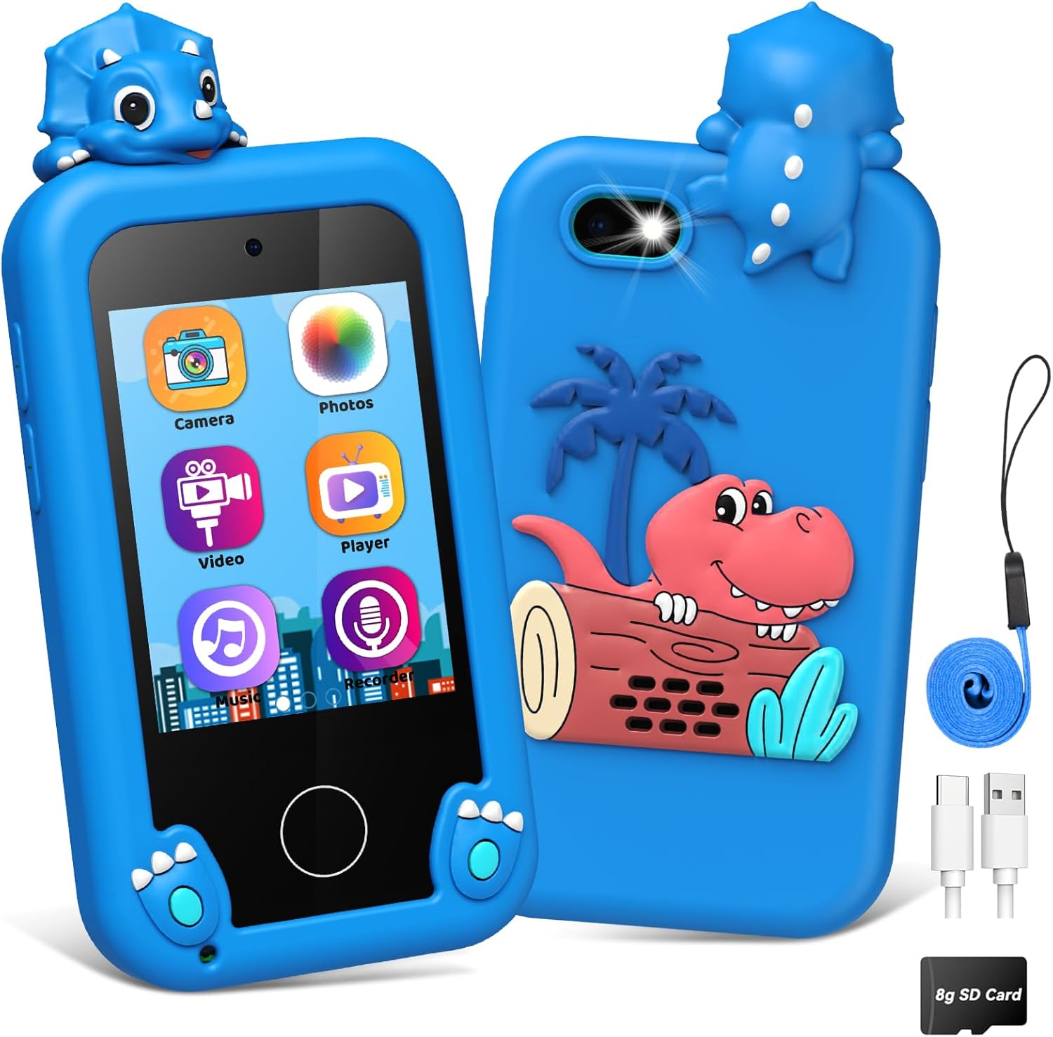 Hapikids Kids Phone, Toy for 3-12 Year Old Boy Gift for 5 6 7 8 9 Year Olds Boy Toys Age 6 7 8 Kids Smart Phone Kid Toy Age 4 5 6 7 Dinosaur Toys Blue