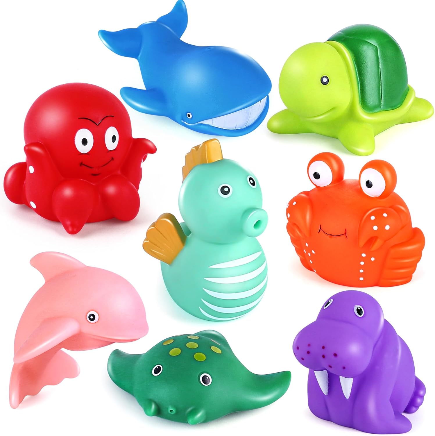 LotFancy Bath Toy, 8PCS Mold Free Bath Toys for Kids Ages 1-3, No Holes Baby Bath Toys for Toddlers 2-4, Ocean Sea Animal Bathtub Toys, Soft Bath Tub Toys