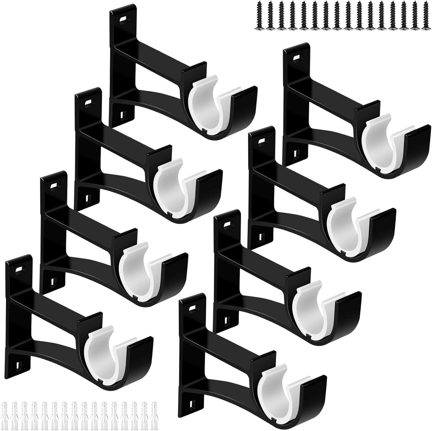 Black Heavy Duty Curtain Rod Holders 8 Pack, 1 Inch to 1 1/8 Inch, Aluminum Alloy, Wall Mount, Polished Finish