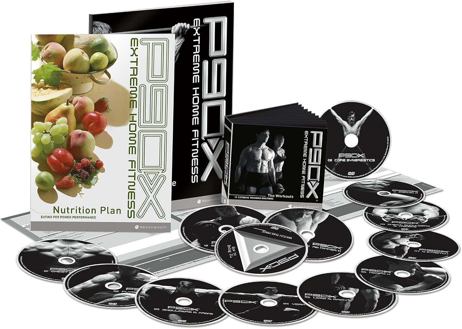 P90X DVD Workout Base Kit, Home Gym Bodyweight Exercise Program, No Workout Equipment Needed, Nutrition Guide Included, 12 Fitness DVDs