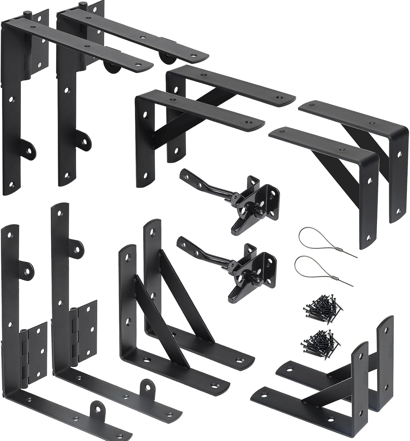 2 Sets Anti Sag Gate Kit Heavy Duty No Sag Kit Gate Corner Brace Bracket for Wooden Fence Gate with Self-Locking Gate Latch