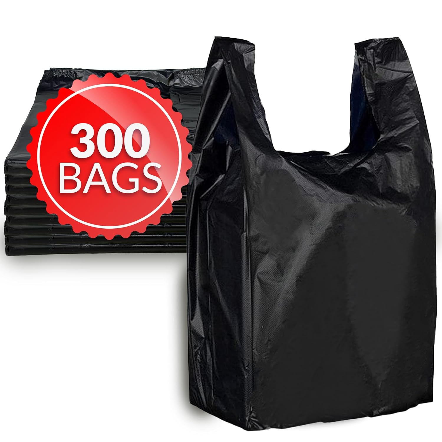 Reli. T-shirt Bags (300 Count) (Black) (11.5" x 6.5" x 21") - Black Plastic Bags (Plain) - Grocery, Shopping, Restaurants