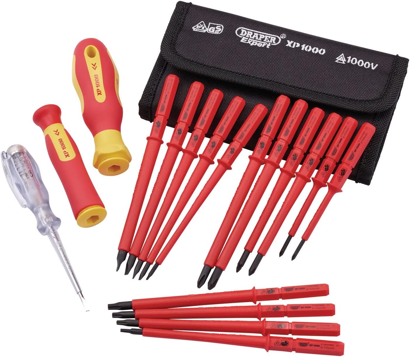 Draper XP1000 18 Piece Precision Screwdriver Set | VDE Dual Insulated Interchangeable Blade | Electrical Tool Driver Set | Hand Tools Set | 05776