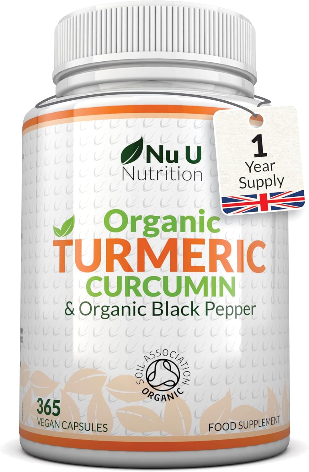 Organic Turmeric Curcumin and Black Pepper 600mg - 365 Vegan Capsules - 1 Year Supply - Soil Association Certified - High Strength Tumeric Supplement - Made in The UK - Nu U Nutrition