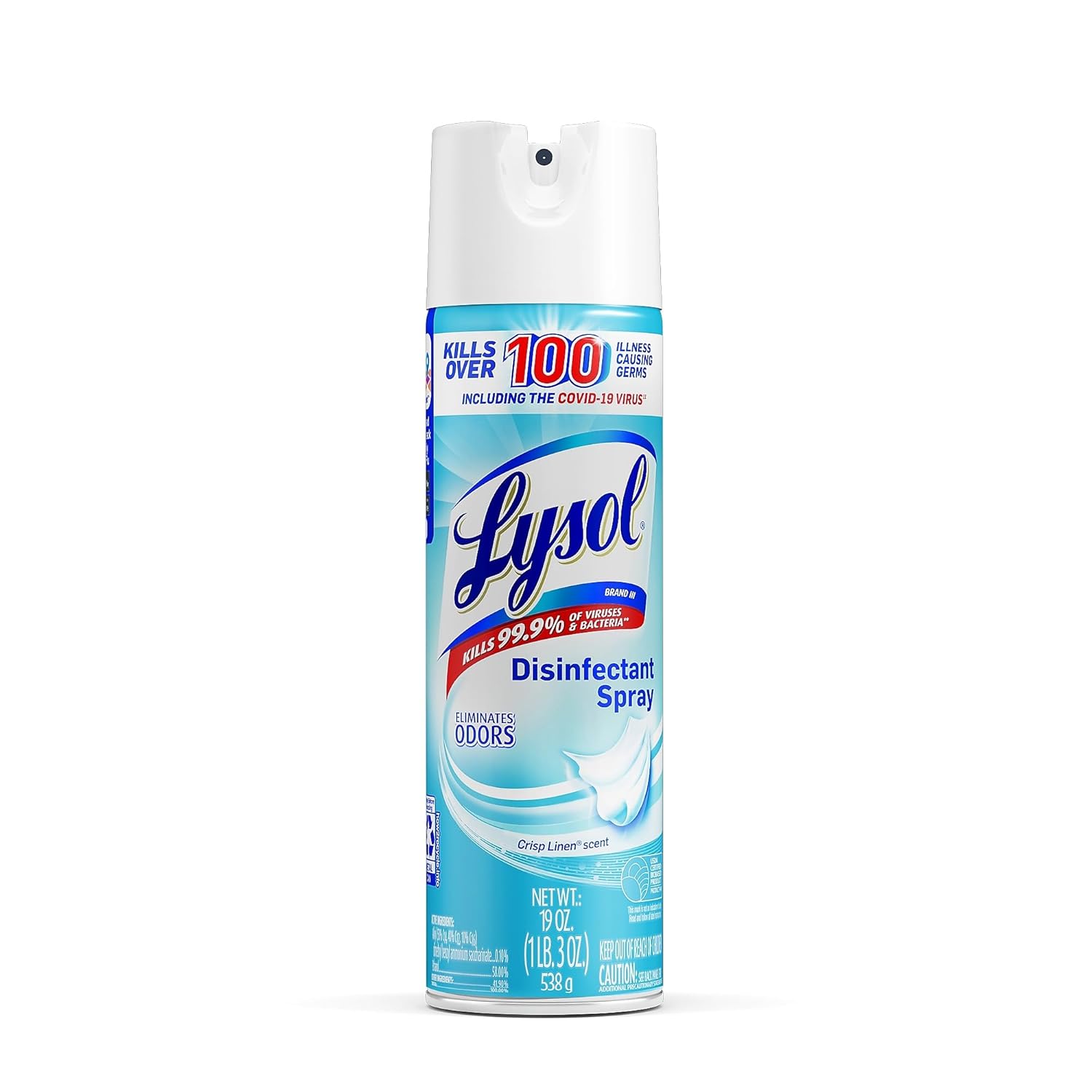 Lysol Disinfectant Spray, Household Essential Cleaning Supplies, Multi-Purpose Room Spray, Antibacterial Sanitizer Spray, Upholstery Deodorizer, Home and Bathroom, Crisp Linen,19 Fl Oz