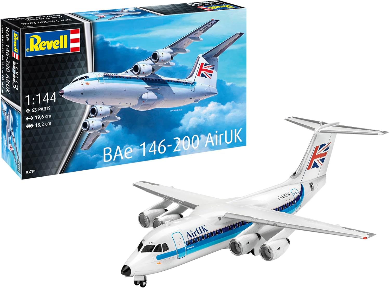 Revell 03791 BAe 146 (RJ85) Aircraft 1:144 Scale Unbuilt/Unpainted Plastic Model Kit, Molded Colour