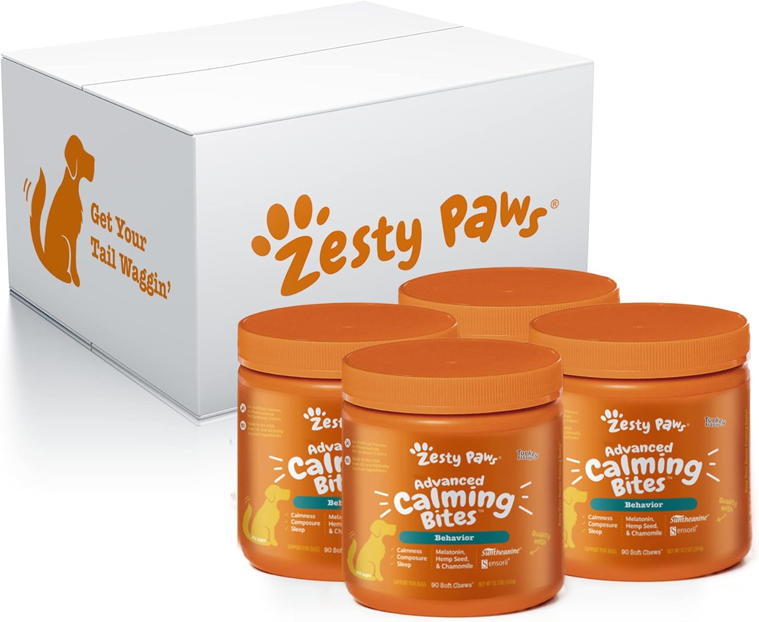 Zesty Paws Advanced Calming Chews for Dogs - Composure & Relaxation for Everyday Stress & Separation + Thunderstorms & Travel - with Ashwagandha & Melatonin - Turkey Flavor - 4 Pack…