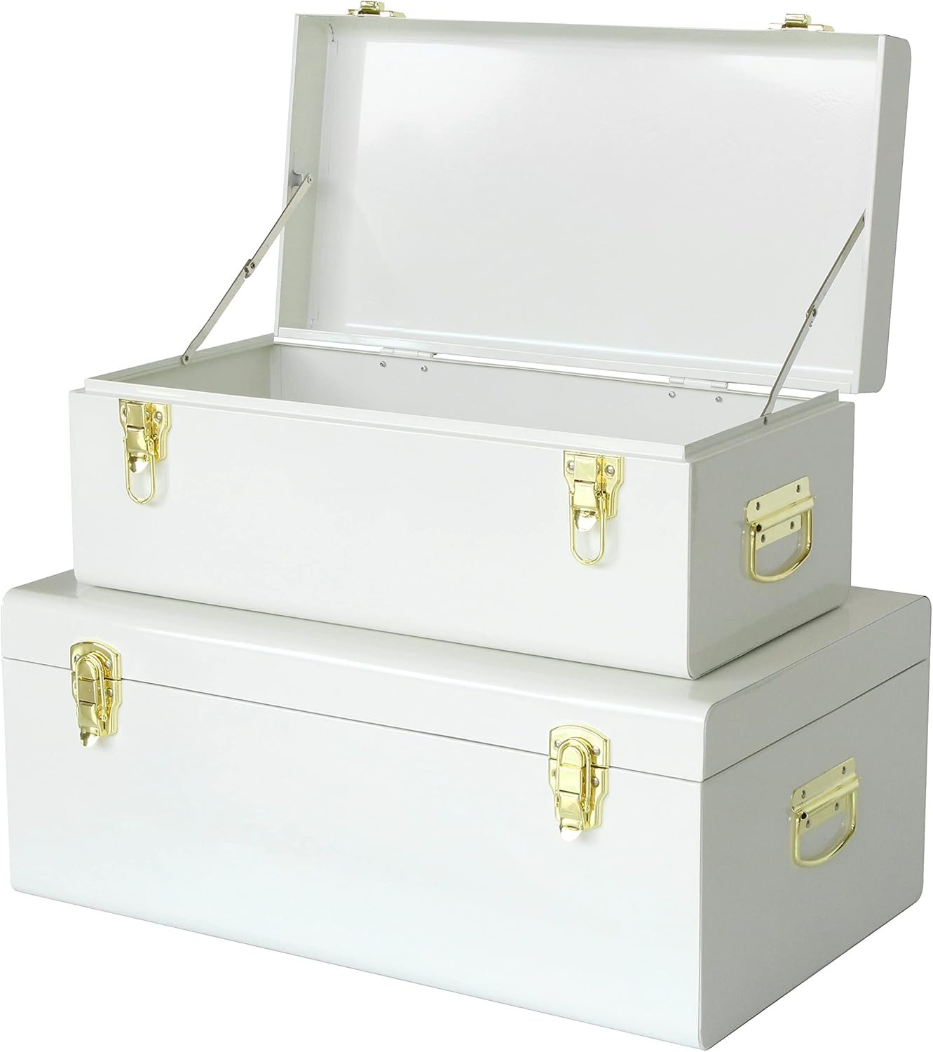 Vixdonos Metal Trunk Decorative Storage Box Set of 2 College Dorm Chest with Handle (White)