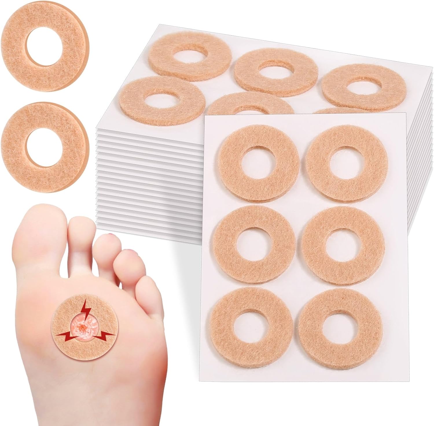 84 Pcs Callus Cushions for Bottom of Feet Self Adhesive Donut Corn Remover Pads Corn Patches for Foot Toes Blister Bunion Wart Pain Relief Prevention Pads,Skin Color