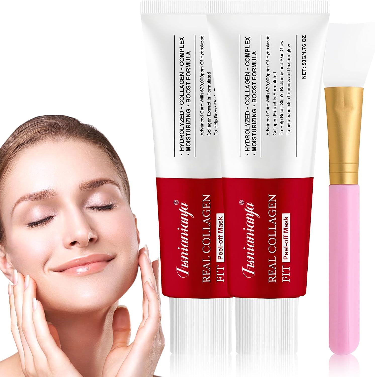 Irsnianianfa Real Collagen Fit Mask,Collagen Night Wrapping Mask,Collagen Wrapping Mask,Hydrolyzed Collagen Perfect for Dry & Dehydrated Skin (2Pcs)