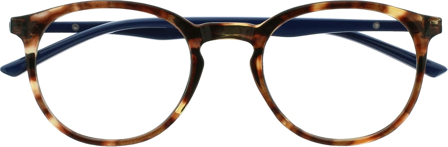 OPULIZE Met - Reading Glasses Blue Light Blocking Slim Round Frame Scratch Resistant Spring Hinges Improve Sleep Computer Gaming Anti-Reflective Brown Tortoiseshelll Mens Womens B60-2 +2.00