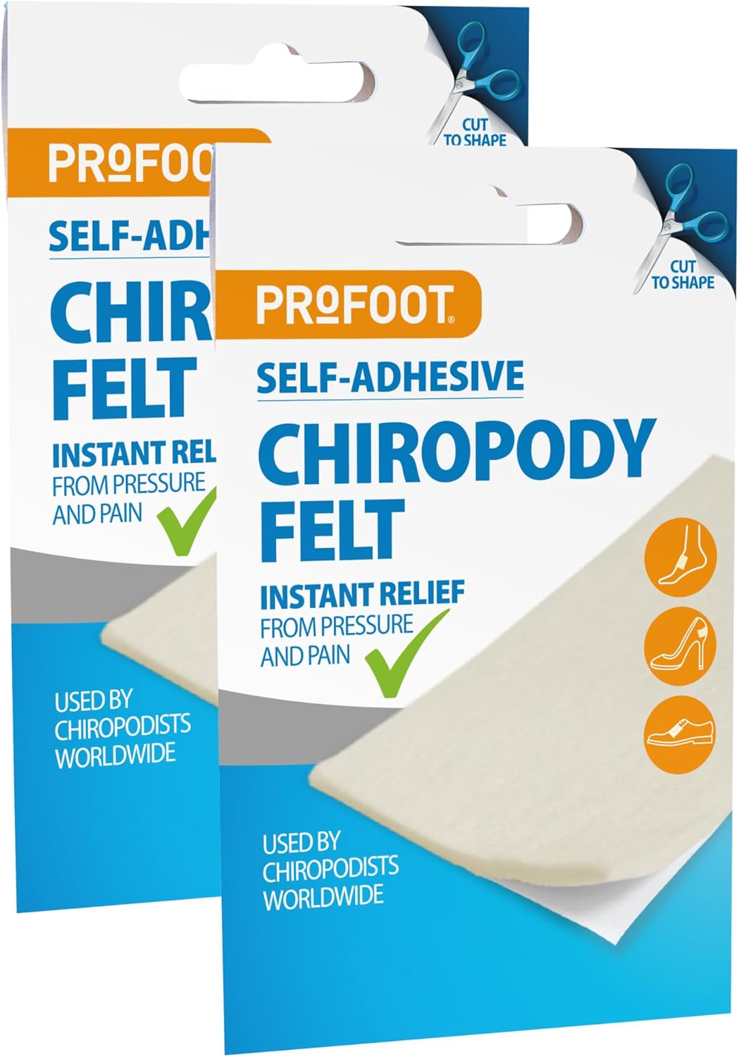 Profoot Chiropody Felt - Self-Adhesive Chiropody Padding for Foot Pain - Instant Relief from Pressure - Gentle on Skin - Ideal for Blisters, Bunions, Calluses & Discomfort - (2 Pack)