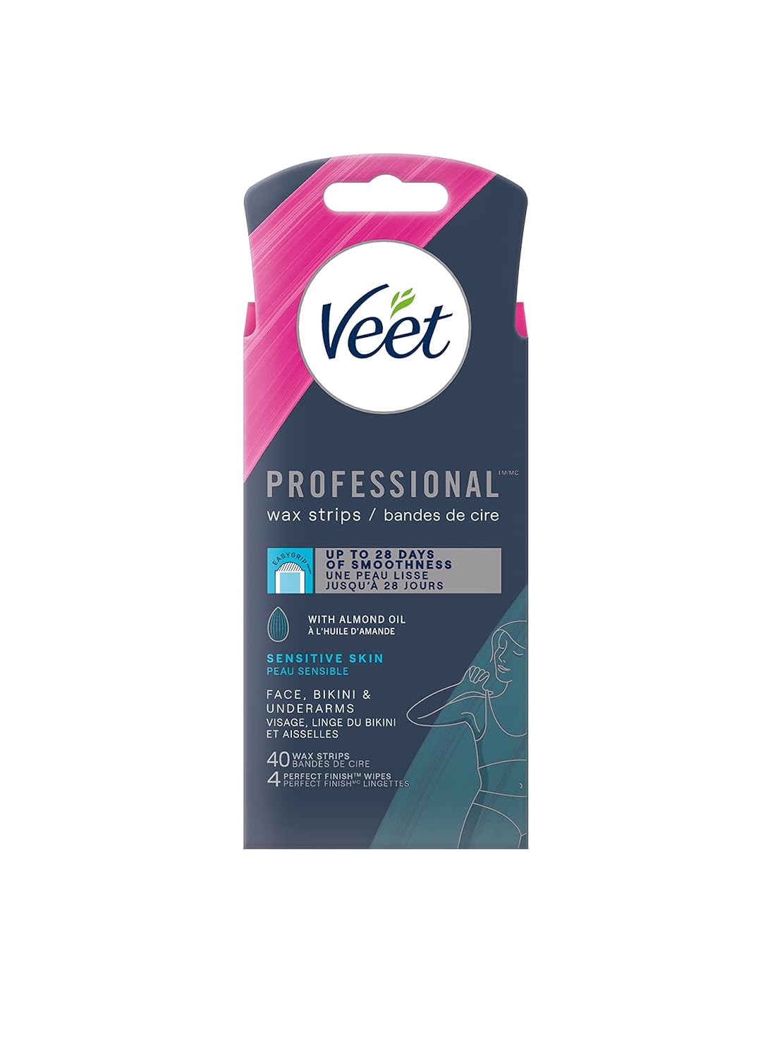 Veet Easy Gel Precision Wax Strips, Face, Bikini & Underarm, Sensitive Skin - 40 Wax Strips