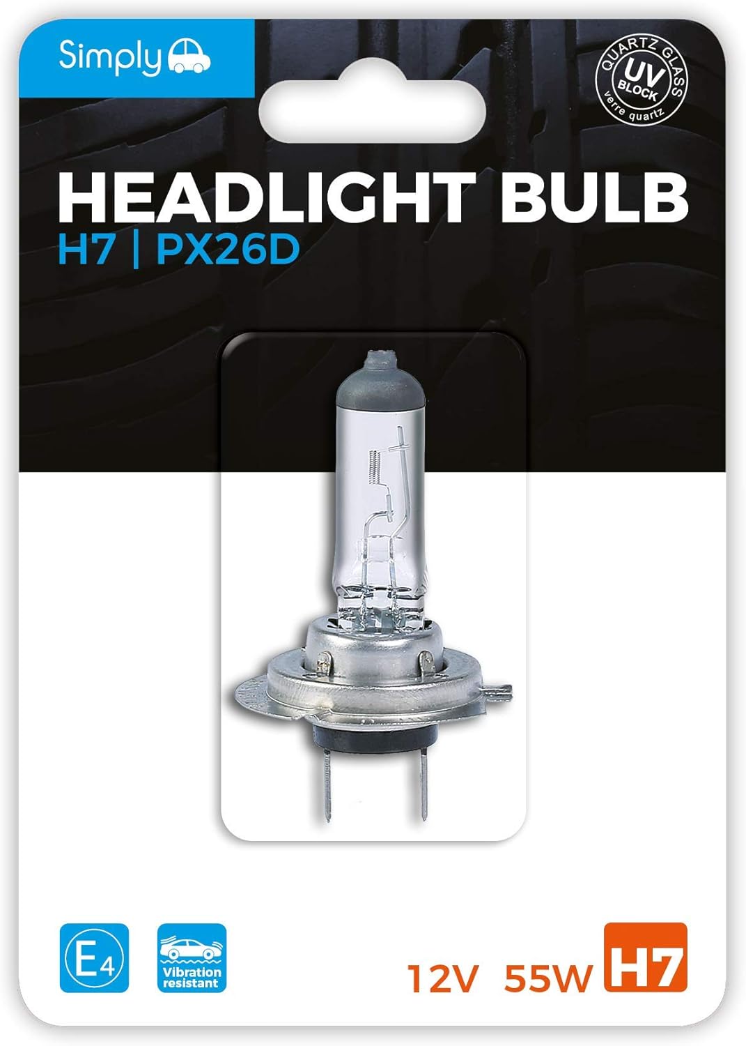 Simply S499BL H7 Car Headlight Bulb - 12V, 55W, Complies with ECE R-37, UV Filter, Suitable for all Headlights, Maximum Visibility (BLISTER PACK)