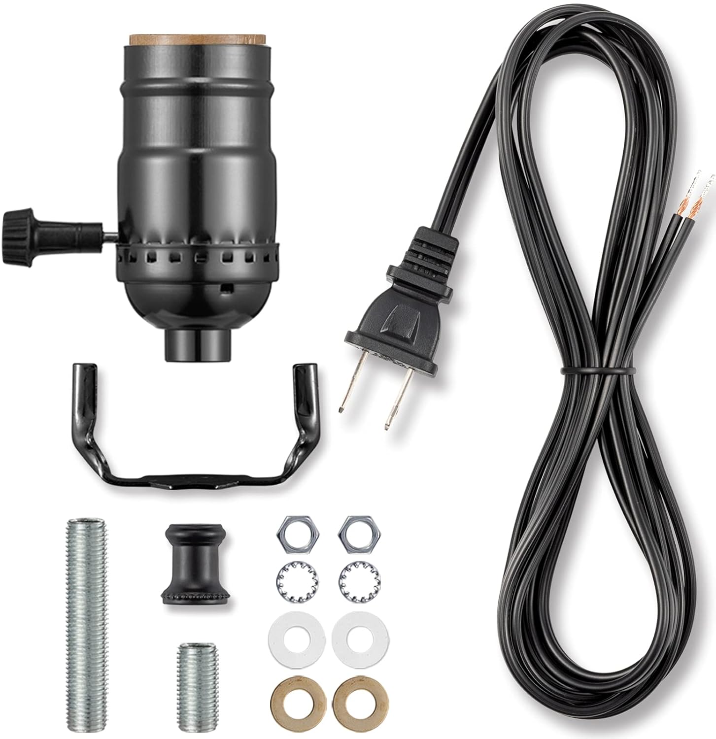 Black Lamp Rewire Kit, Lamp Wiring Kit with 12 FT Lamp Cord Replacement, 3 Way Socket and Essential Hardware, Lamp Parts for Repair Table Lamps and Floor Lamps, Lamp Kits for Do It Yourself