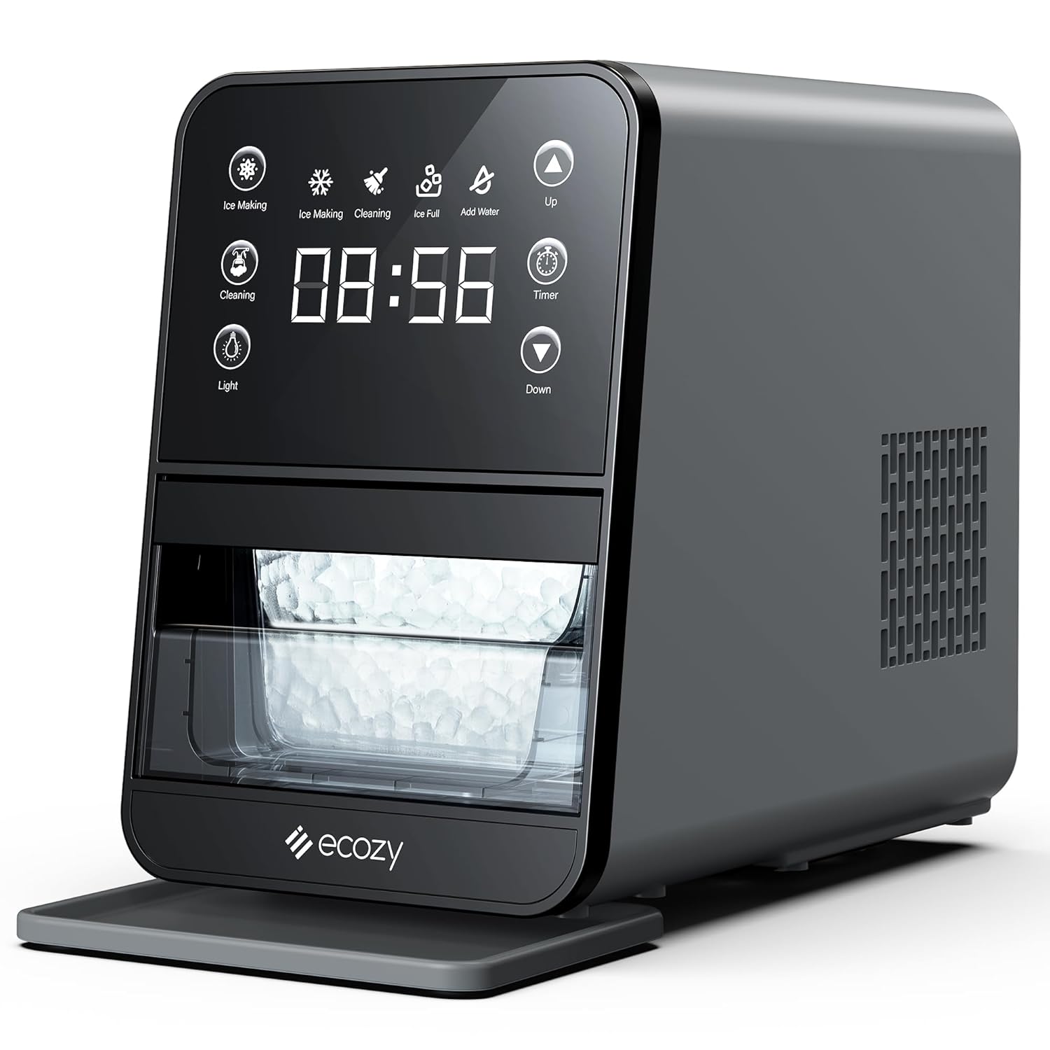 ecozy Nugget Ice Maker Countertop, Intuitive Ergonomic EcoScreen with One-Touch Timer, 33Lbs/24H Pebble Ice Maker Machine, Pull-Out Ice Basket with 3Lbs Storage, Self-Cleaning for Drinks & Cocktails