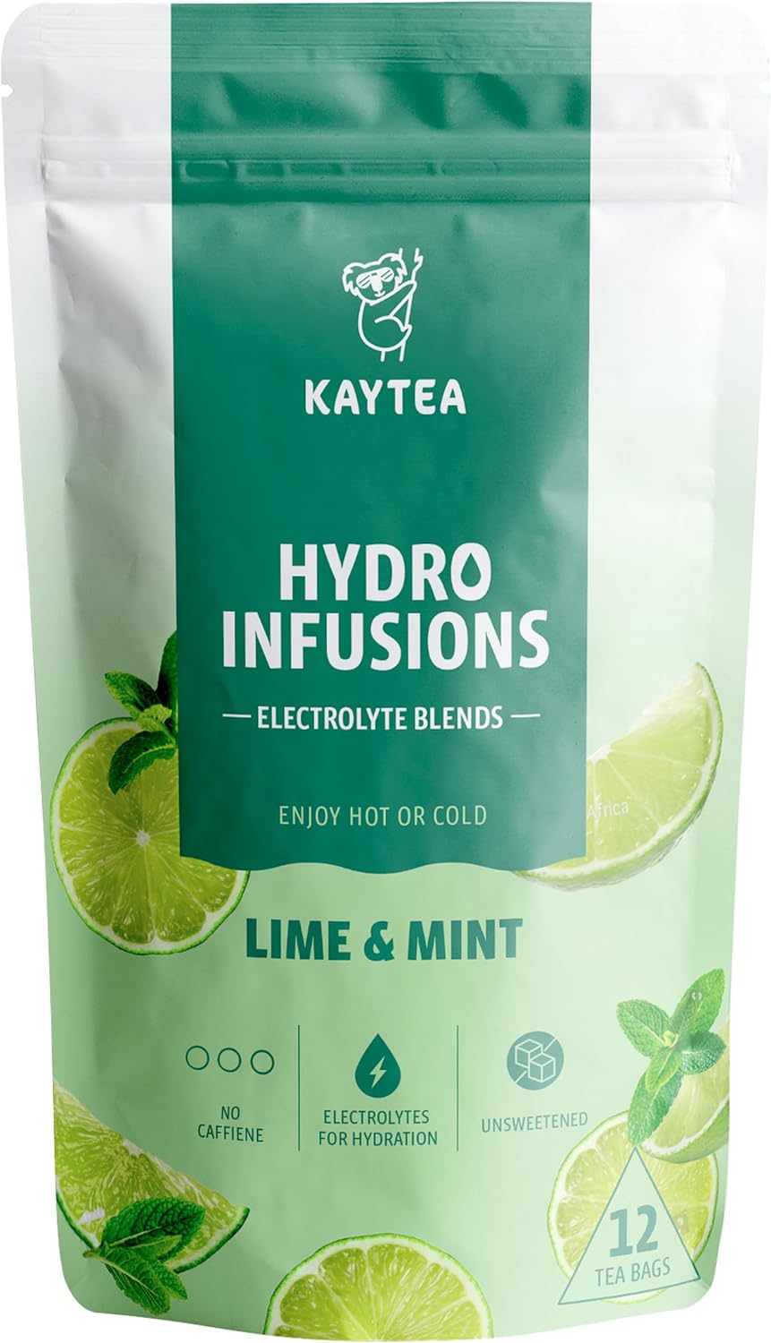 KAYTEA Lime & Mint Hydro Infusion - No Caffeine, Zero Sugar & Calorie Lime & Mint Tea with Hydrating Electrolytes - Unsweetened Herbal Selection, Pack of 12 Tea Bags