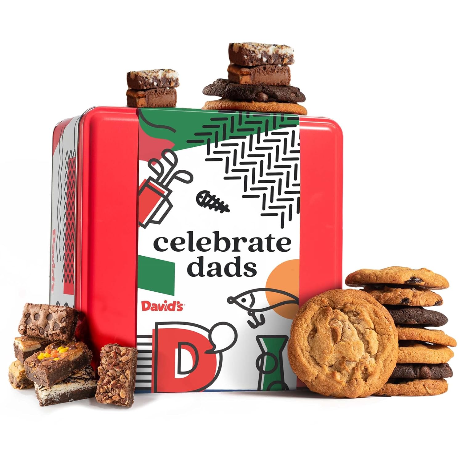 David's Cookies Father's Day Cookies and Brownies Tin – 38oz Assorted Fresh Baked Treats in Celebrate Dads Themed-Tin - Delicious Gourmet Food Gift Basket for Dad, Grandpa, Husband, Him or Snack Lover