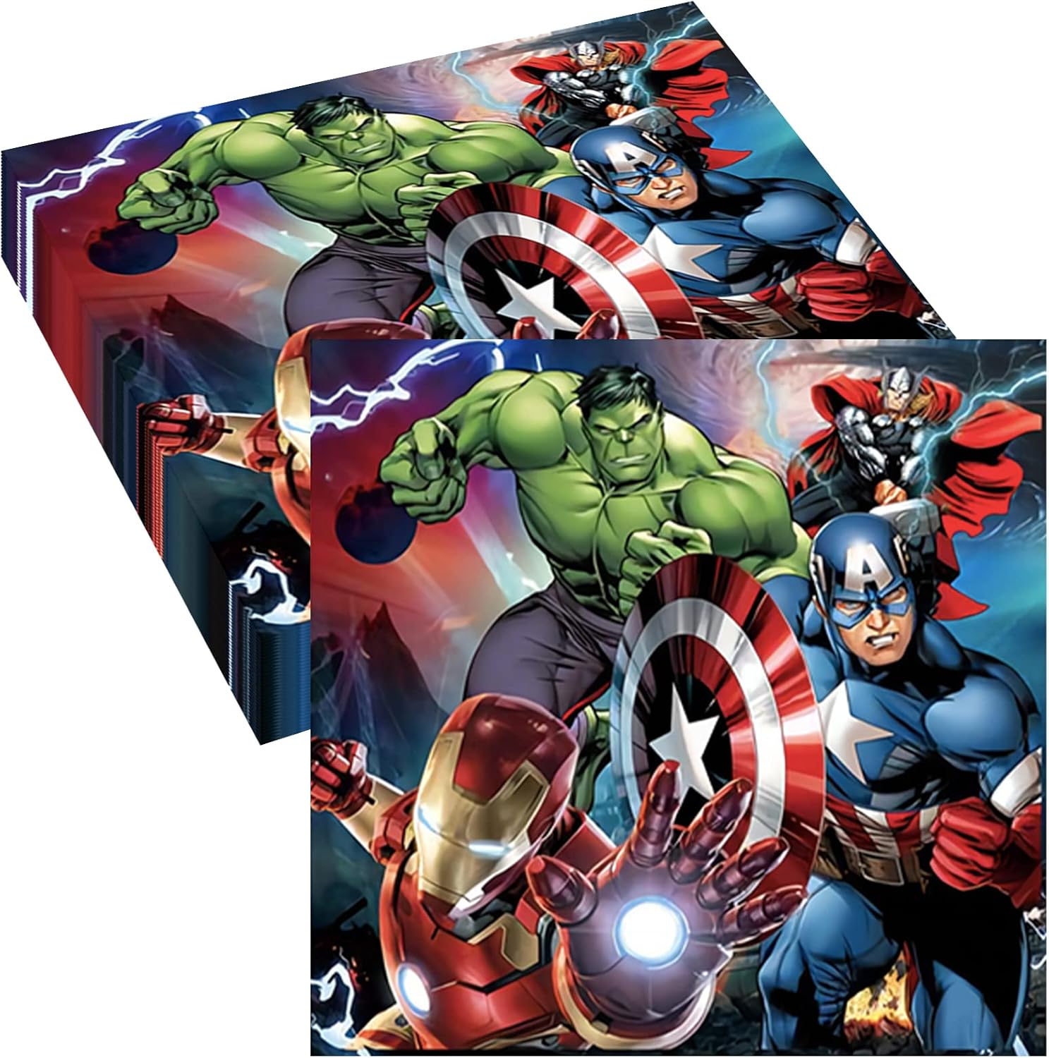 16Pcs Marvel Avengers Kids Party Paper Napkins,Superhero Kids Party Tableware Decorations,Iron Man Captain America Party Paper Serviettes Set for Kids Boys Marvel Birthday Party Supplies