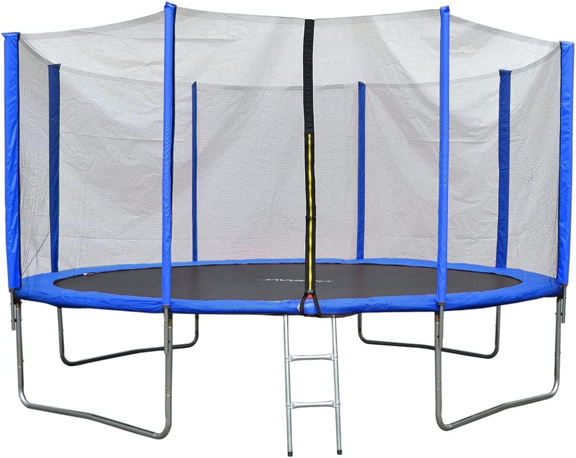 Evre Outdoor Trampoline with Safety Net, Padded Poles and Ladder in Blue or Pink 8 10 12 14 Ft