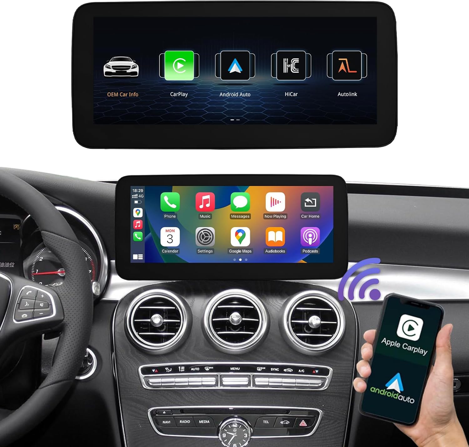 Road Top 10.25 Inch Car Touchscreen Wireless CarPlay Android Auto for Mecedes Benz C GLC V Class W205 W447 2015-2018 Year with NTG5.0/5.1/5.2, Car Stereo Multimedia Radio Receiver