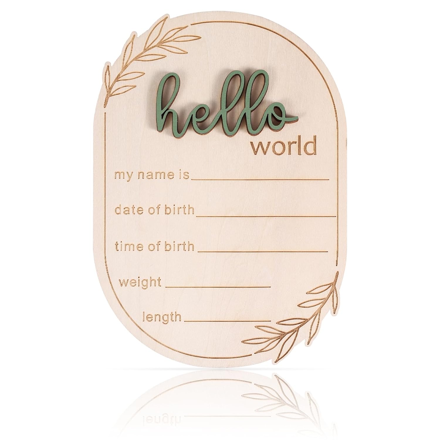 Baby Announcement Sign, 5.91x4.13 Inch Wooden Hello World Baby Name Sign Newborn Announcement Sign Birth Announcement Plaque for Home Hospital Nursery