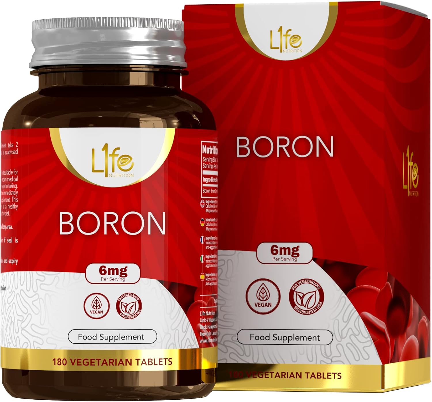 LN Boron Supplement | 180 Vegan High Strength Boron Capsules - 6mg Supplement per Serving | Non-GMO, Gluten, Dairy & Allergen Free | Manufactured in The UK