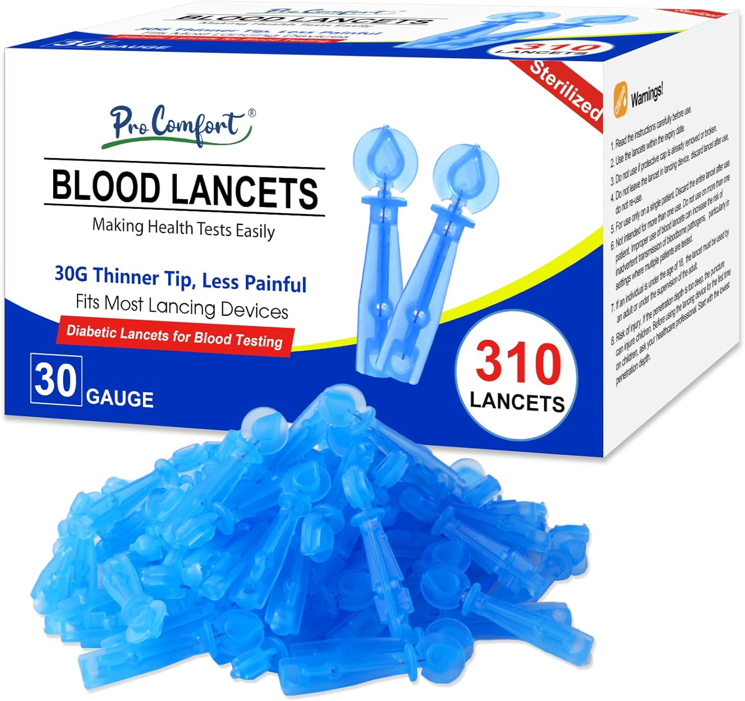 Twist Top Lancets, 310 Count 30 Gauge for Blood Sugar Test, Diabetic Lancets, Compatible with Most Lancing Device