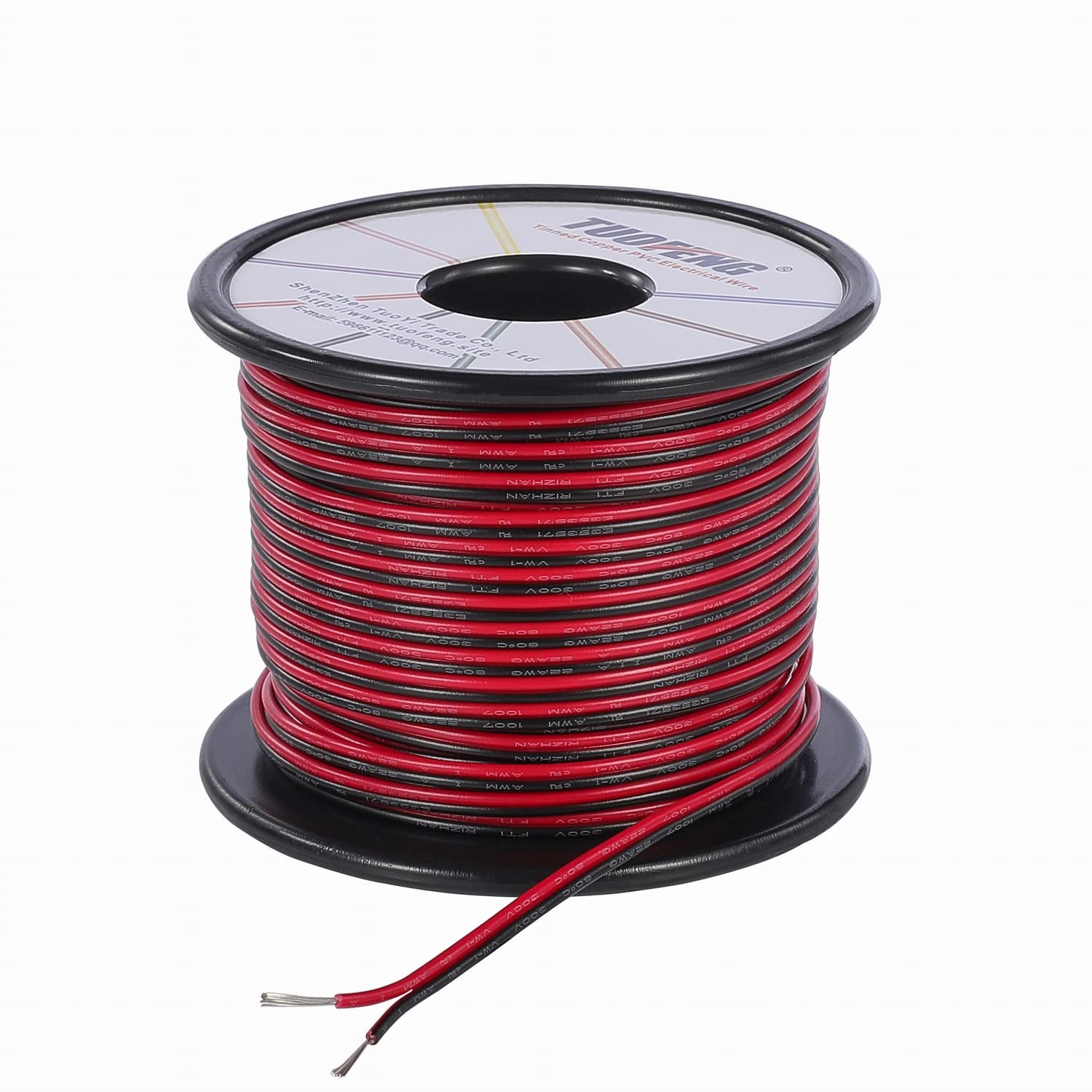 22awg Electrical Wire 100 ft 22 Gauge Led Wire 2 Pin Extension Cable Wire Red Black Wires 12V/24V DC Cable for Led Strips Single Colour