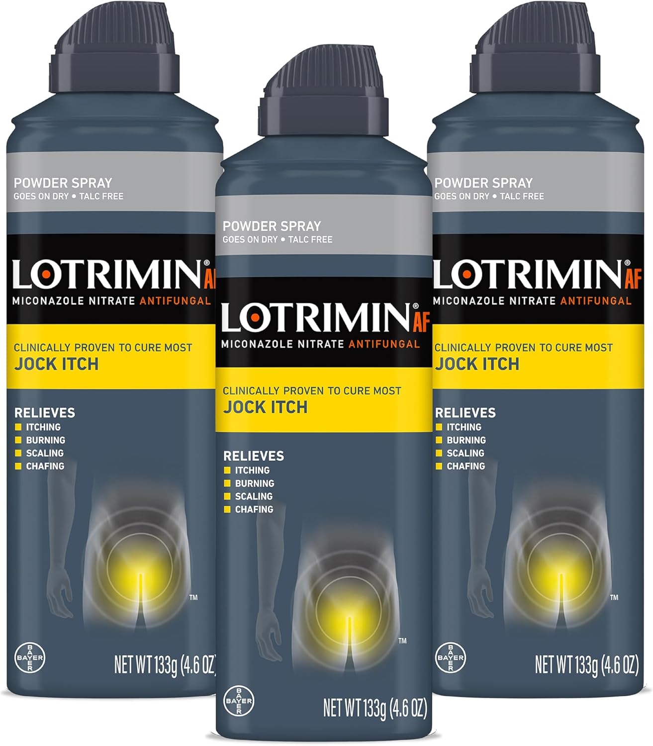 Lotrimin AF Jock Itch Antifungal Powder Spray, Miconazole Nitrate 2% - Treatment of Most Itch, 4.6 Ounces (133 Grams) Spray Can (Pack 3)