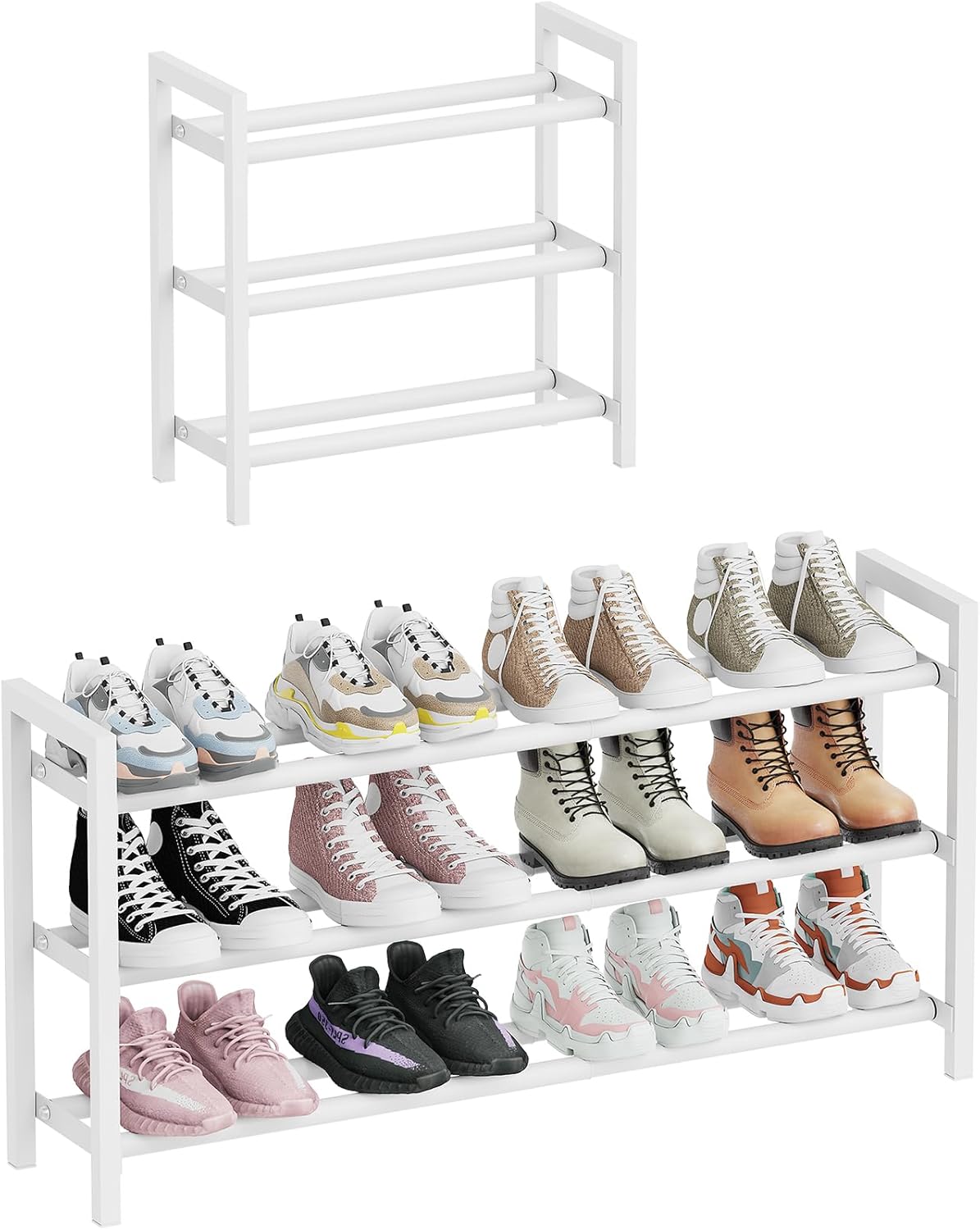 Mavivegue Expandable Shoe Rack, 3-Tier Shoe Organizer for Closet, Adjustable Shoe Rack for Front Door Entrance, Entryway