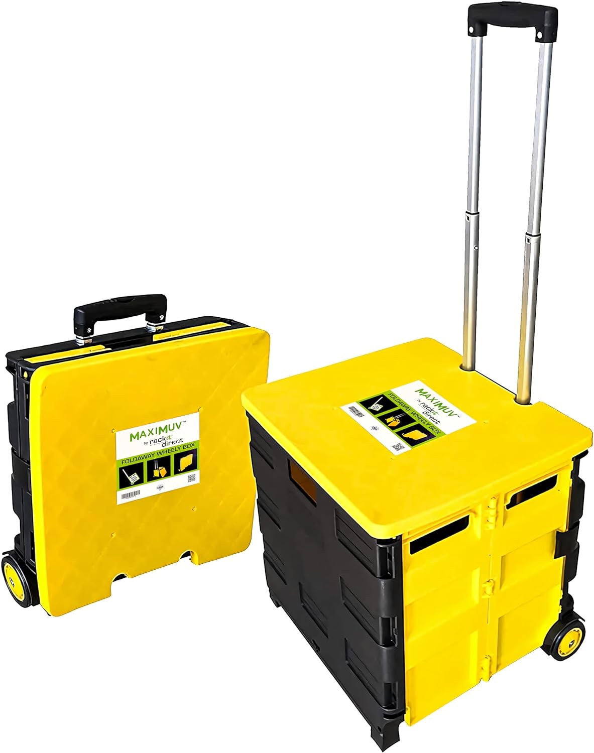 Heavy Duty Folding Portable Trolly Box Cart with Secure Lid, 40kg, for Shopping and Storage, Foldable Crate Trolly with Easy-Grip Handle - Folding Shopping Cart with Wheels for Home, Office & Work