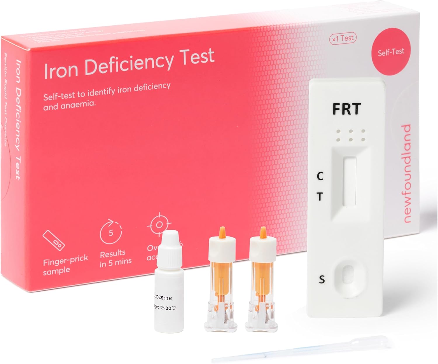 Newfoundland Iron Levels Test Kit - Anaemia Detection & Iron Deficiency - 99% Accurate Home Test for Iron Levels - Hemoglobin & Red Blood Cell Testing - CE Certified - 1pc Anaemia Test Kit