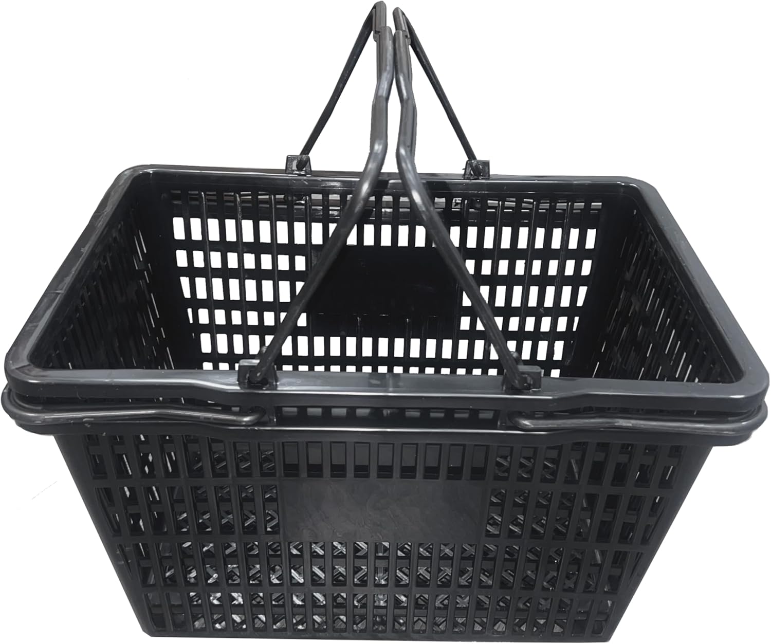 Stackable Plastic Shopping Baskets, Black, Easy-Grip Handles for Grocery, Retail, Liquor Stores, Home Use (Black, 2-pack)