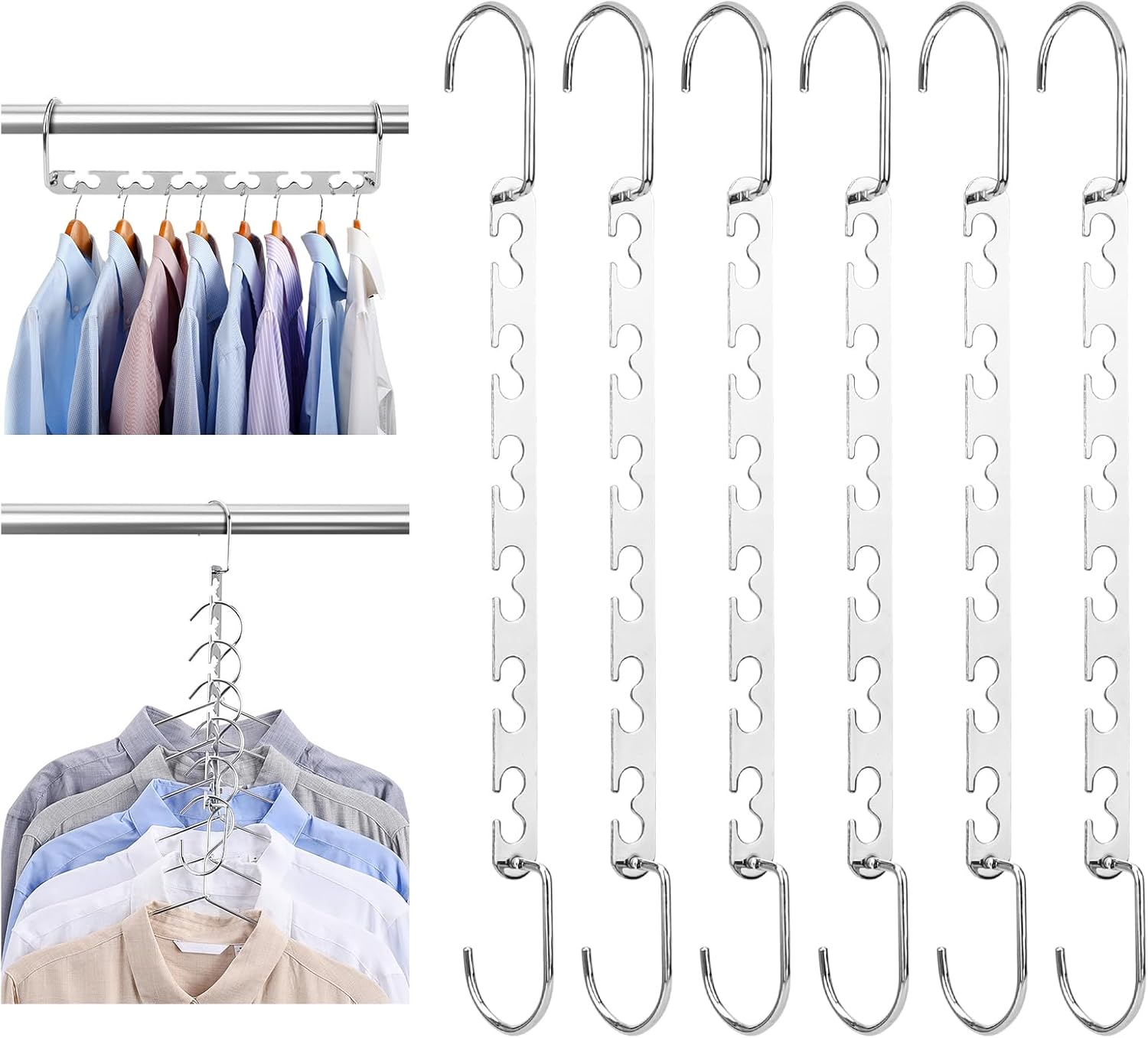 6 PCS 26CM Metal Space Saving Hangers, Multi Hangers for up to 12 pieces of clothing