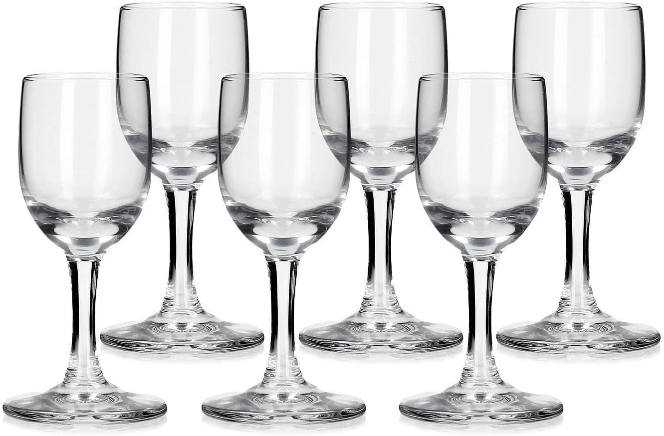 SOLAVIA Clear Cordial Shot Glasses Vodka with Long Stem Tequila 35ml, 6 Pack Box,Housewarming Gift Limoncello
