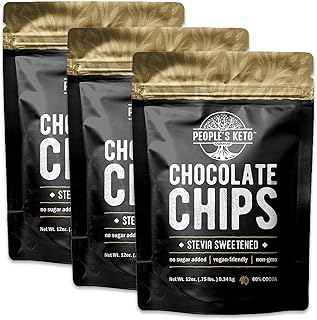Sugar Free Large Chocolate Chips, Stevia Sweetened, 12 oz. Value Size, Non-GMO, Vegan, Keto, Low Carb, 60% Cocoa, All Natural, Baking Chips, Gluten Free, No Sugar Added, The People's Keto Company (3 P