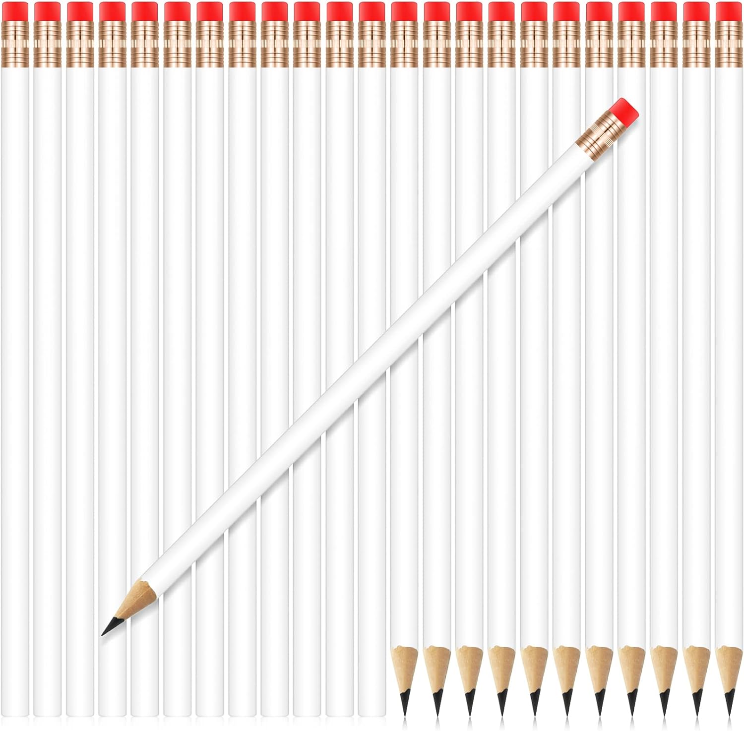 24 Pieces Round Pencils HB Graphite Pencils Wood Pencils with Eraser Cute Pencil Pack for School Drawing Sketching Wedding Office Supplies(White)