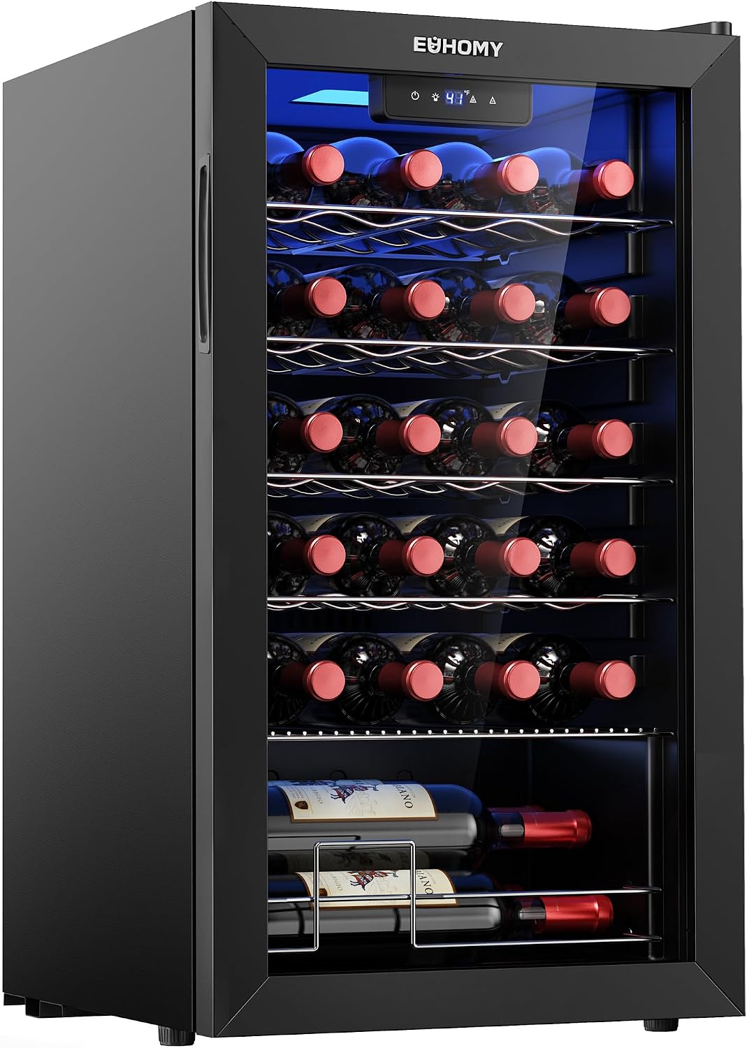 EUHOMY 25 bottle Wine Cooler Refrigerator, Wine Fridge Glass Door, Black