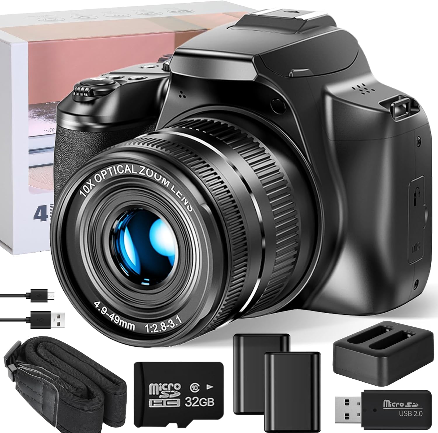 Digital Camera, 64MP&40 X Zoom Cameras for Photography & Video,4K Optical Vlogging Camera for YouTube with Flash, WiFi & HDMI Output,32GB SD Card(Black)