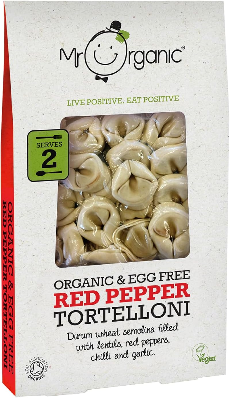 Mr Organic Red Pepper Tortellini - Egg Free - Vegan-Friendly - Made with Organic Ingredients - Delicious and Filling - Perfect for Pasta Lovers - 250g Pack