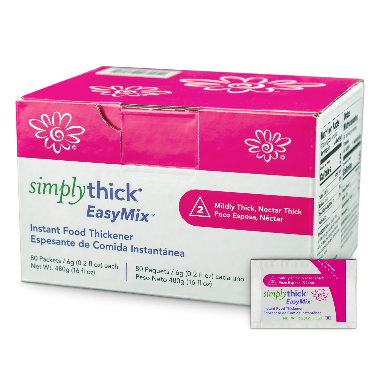 SimplyThick EasyMix | 80 Count of 6g Individual Packets | Gel Thickener for those with Dysphagia & Swallowing Disorders | Creates An IDDSI Level 2 – Mildly Thick (Nectar Consistency)