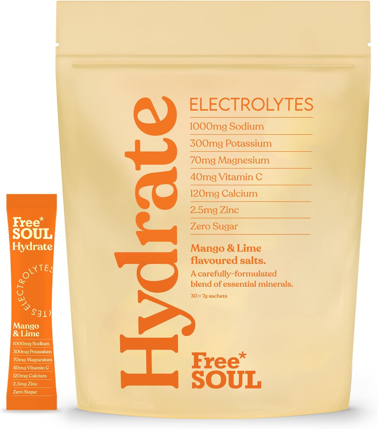 Free Soul Hydrate | Electrolyte Hydration Sachets | Zero Sugar | 30 Sachets | Advanced Electrolyte Powder with Sodium, Magnesium, Vitamin C | Mango & Lime Flavour