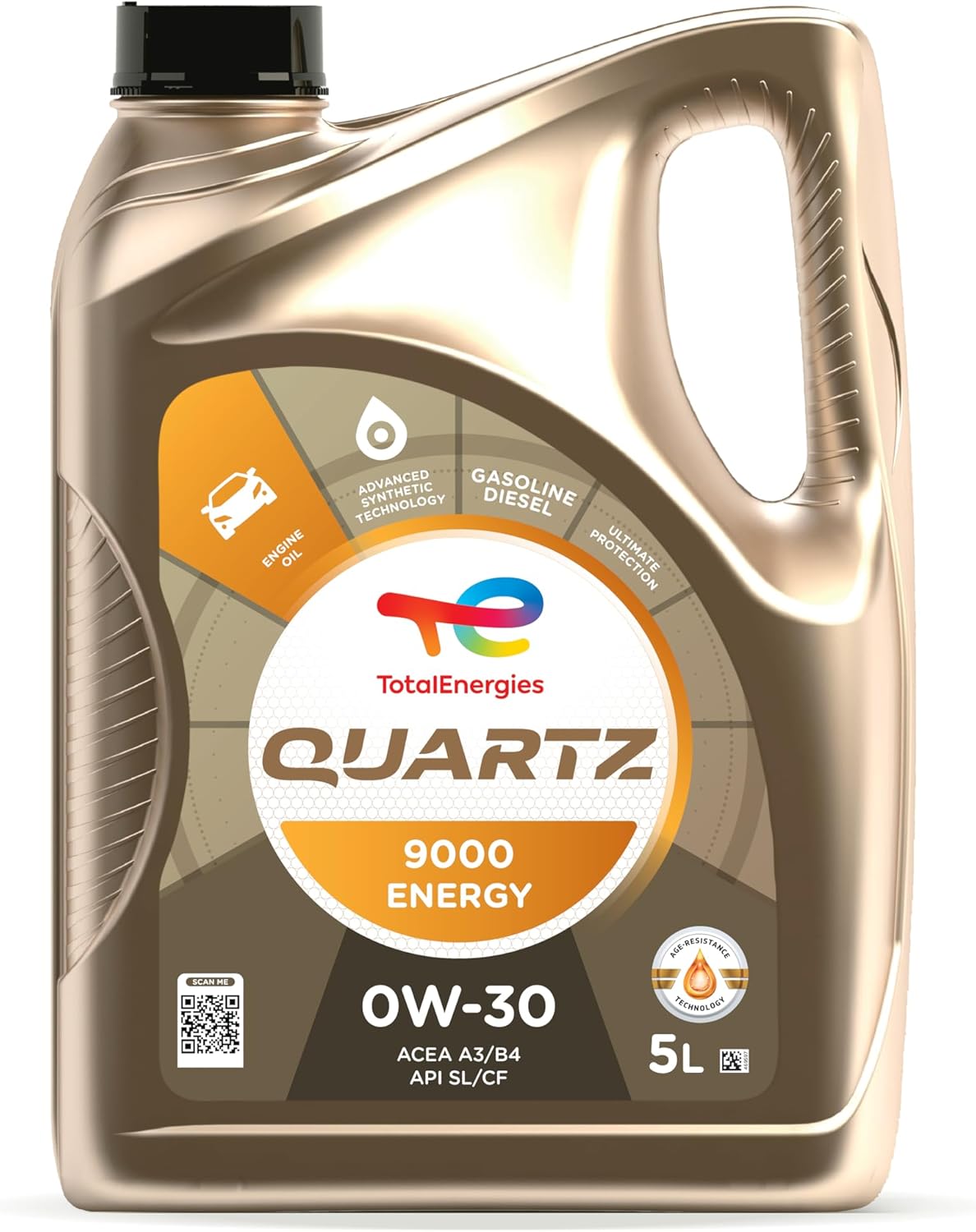 TotalEnergies QUARTZ 9000 ENERGY 0W30 Engine Oil -ACEA A3/B4, API SL -High-Performance SAE 0W30 Synthetic Oil -5L