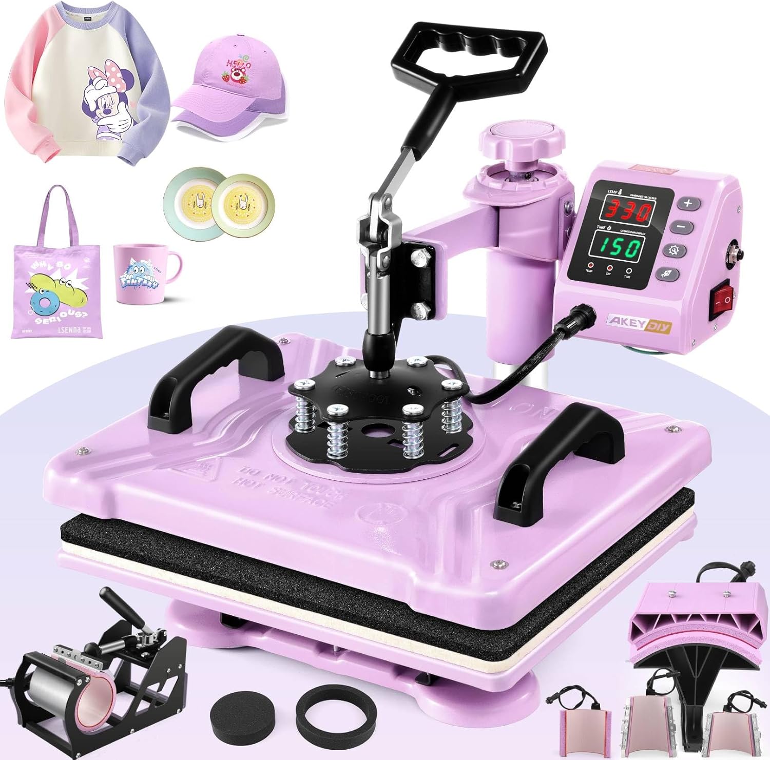 WHUBEFY Heat Press, 8 in 1 Tshirt Press Machine 15"x12" 360° Swing Away Digital Industrial Heat Transfer Machine, Multifunctional Sublimation Heat Press Machine for T Shirts/Mug/Cap/Plate/DIY