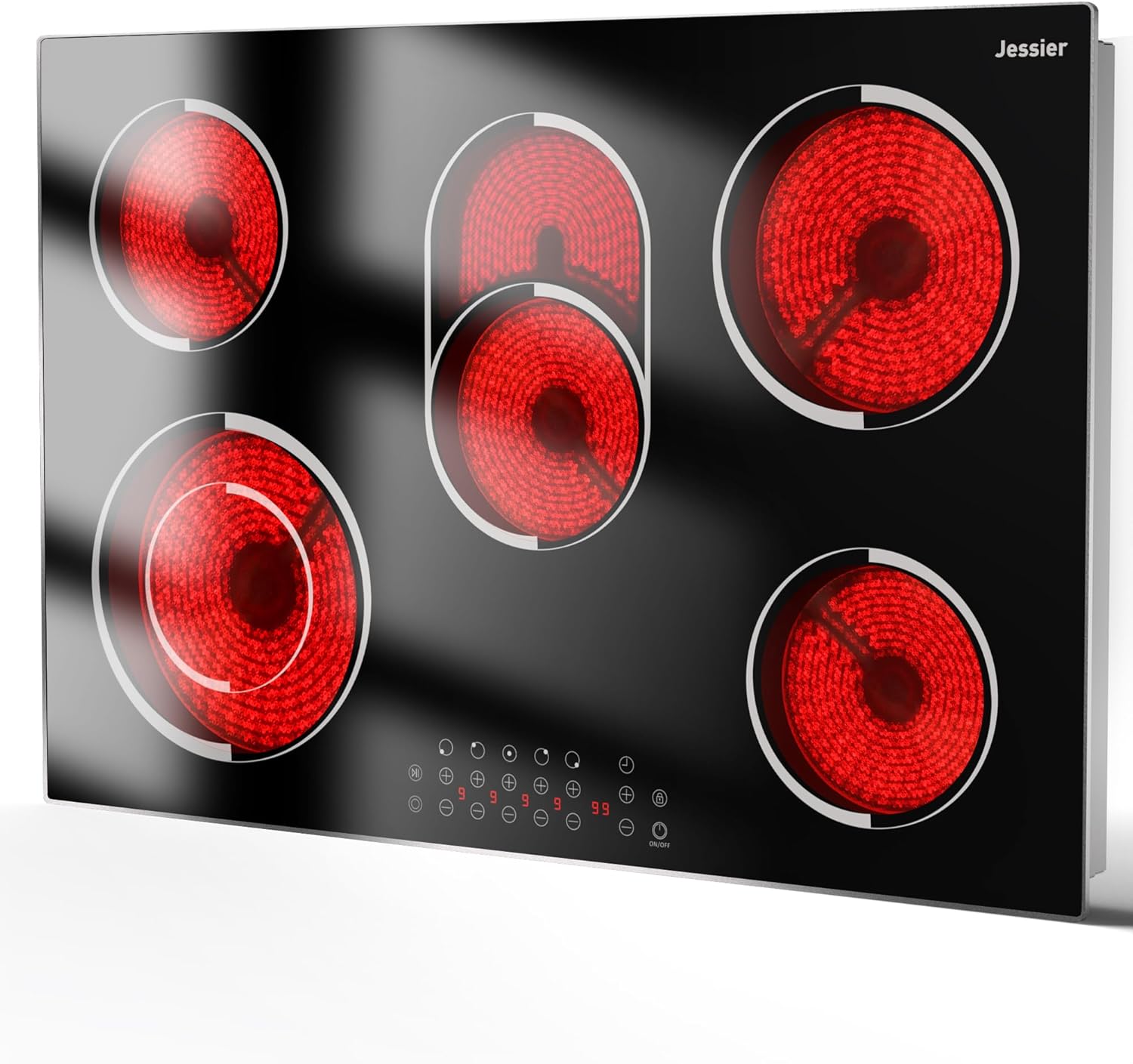 30 Inch Electric Cooktop - 5 Burner 8400W Ceramic Stove 30 In, Built-in Electric Stove Top with Full Metal Frame Protection, Timer, Safety Lock, Pause, Dual Ring, 220V Hard Wired (No Plug)